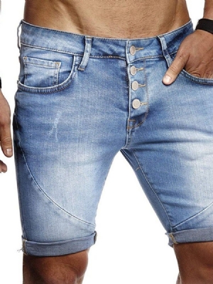 Short Slim Usé À Taille Moyenne Pour Hommes