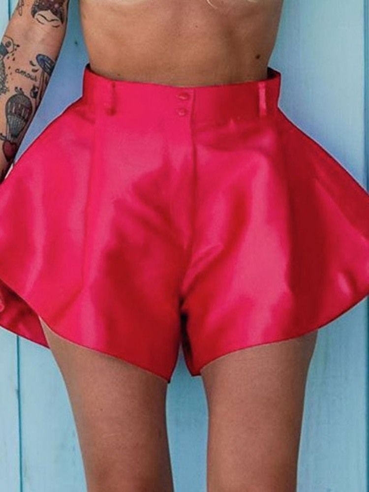 Short Uni Pour Femme Taille Moyenne Boutonné Large