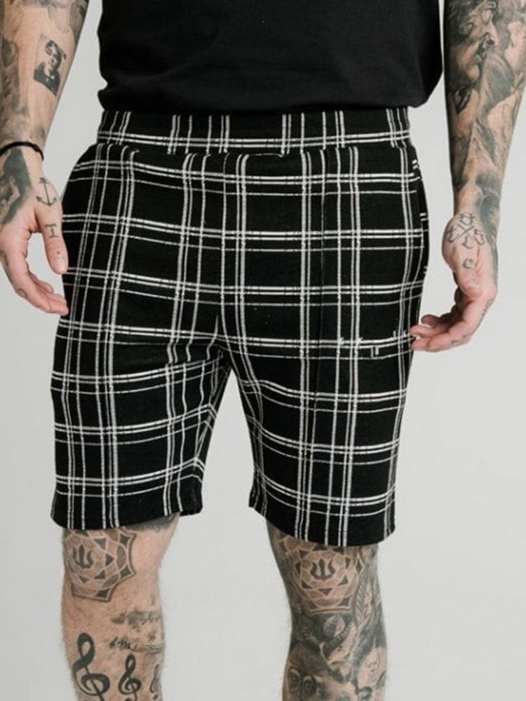 Shorts Décontractés Pour Hommes Avec Élastiques À Poche À Carreaux