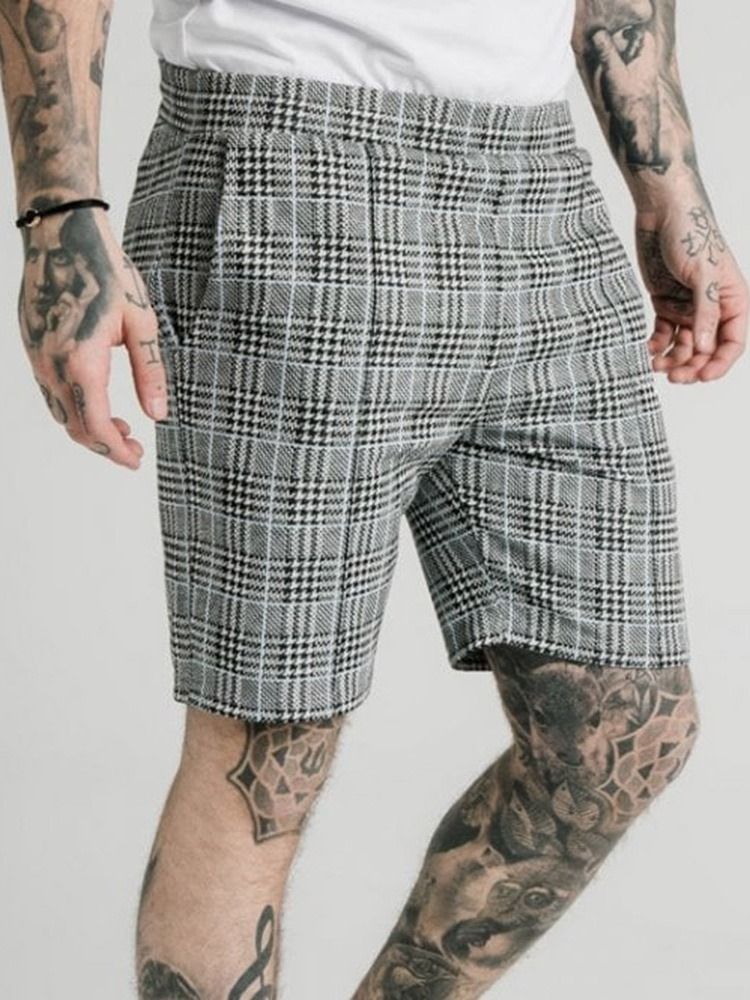 Shorts Décontractés Pour Hommes Avec Élastiques À Poche À Carreaux