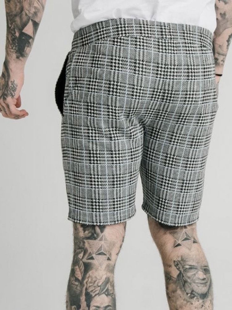 Shorts Décontractés Pour Hommes Avec Élastiques À Poche À Carreaux