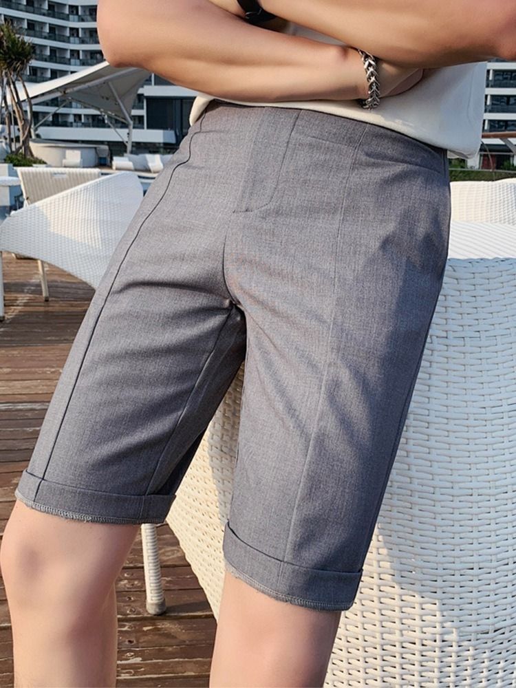 Shorts Décontractés Pour Hommes À Taille Moyenne Et À Glissière Unie À Poche Droite