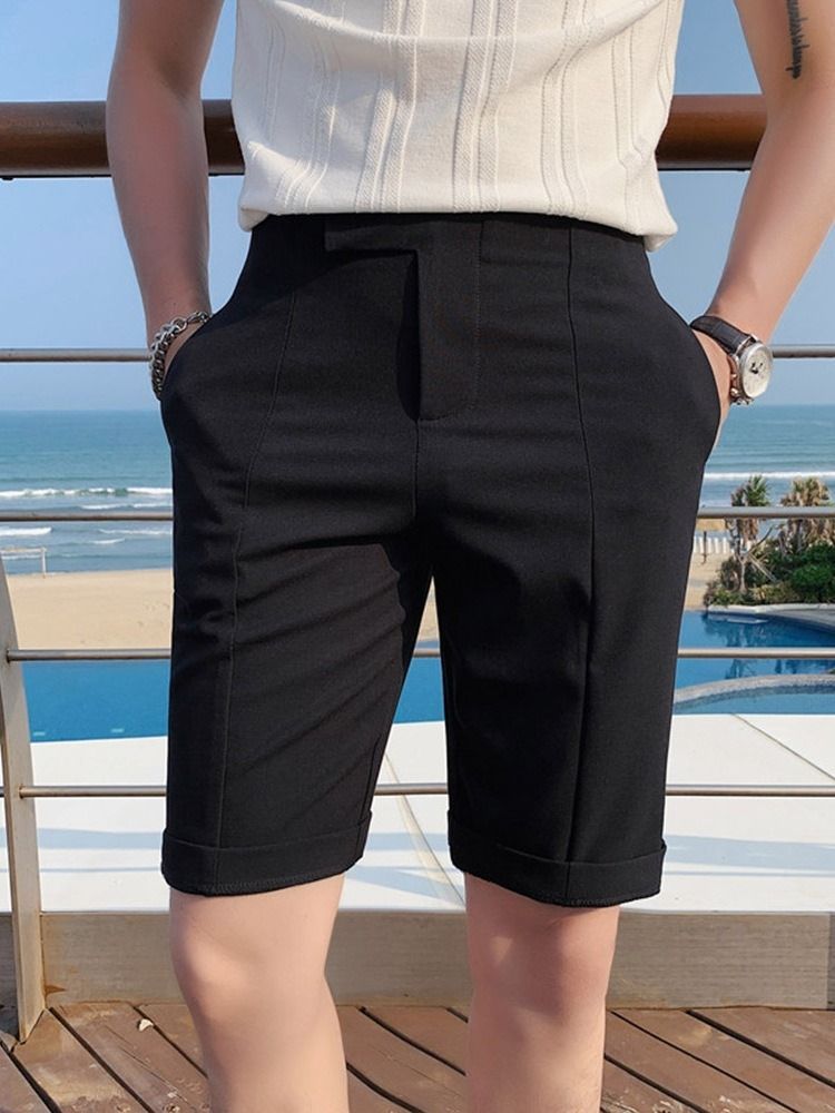 Shorts Décontractés Pour Hommes À Taille Moyenne Et À Glissière Unie À Poche Droite