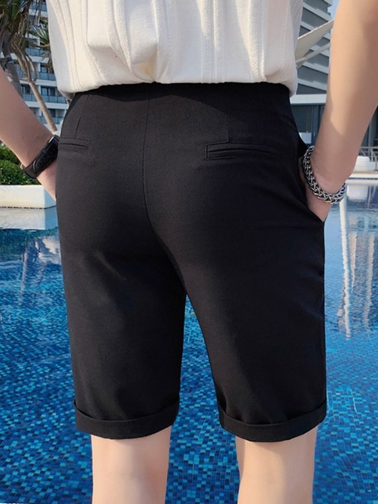 Shorts Décontractés Pour Hommes À Taille Moyenne Et À Glissière Unie À Poche Droite