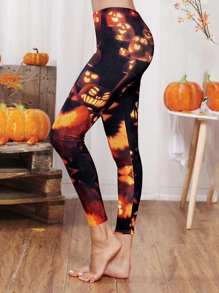 Leggings Citrouille À Blocs De Couleurs Pour Femmes