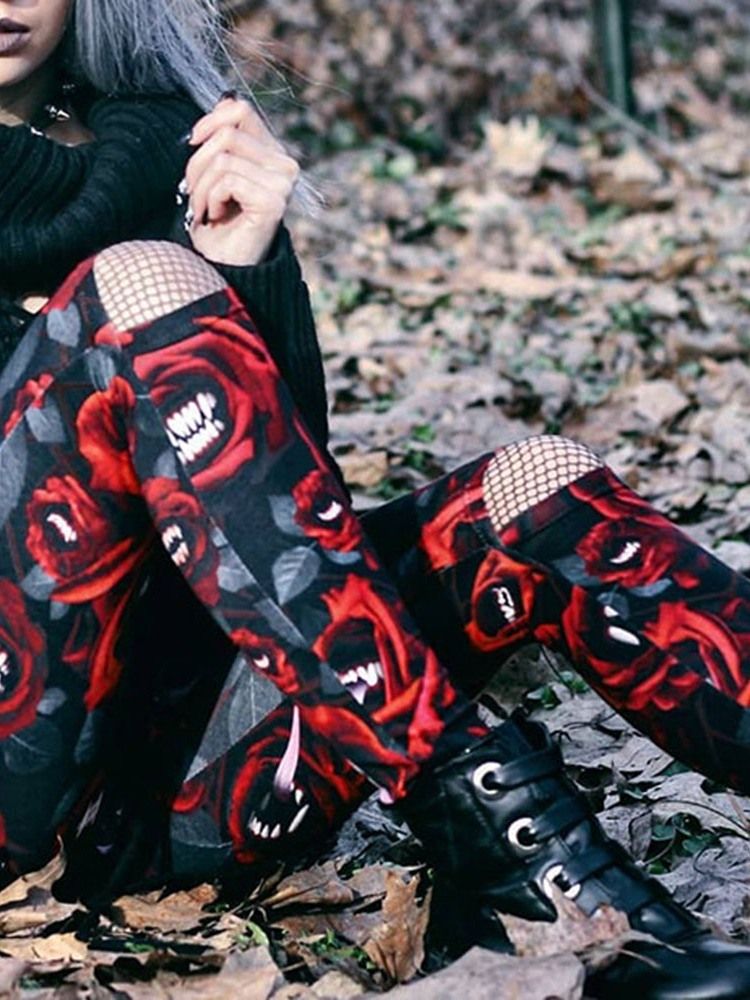 Leggings À Fleurs Pour Femmes Avec Imprimé De Costumes D'halloween Pour Femmes