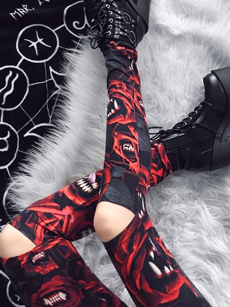 Leggings À Fleurs Pour Femmes Avec Imprimé De Costumes D'halloween Pour Femmes