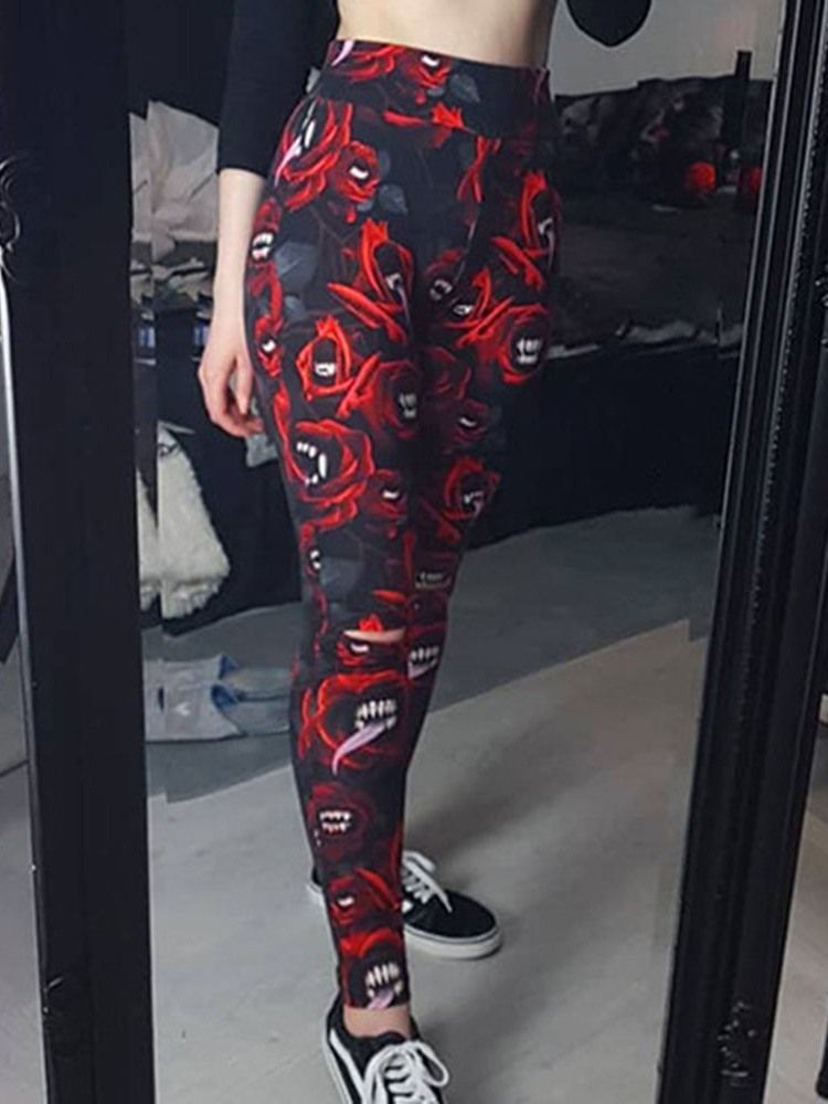 Leggings À Fleurs Pour Femmes Avec Imprimé De Costumes D'halloween Pour Femmes