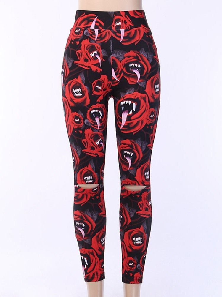 Leggings À Fleurs Pour Femmes Avec Imprimé De Costumes D'halloween Pour Femmes