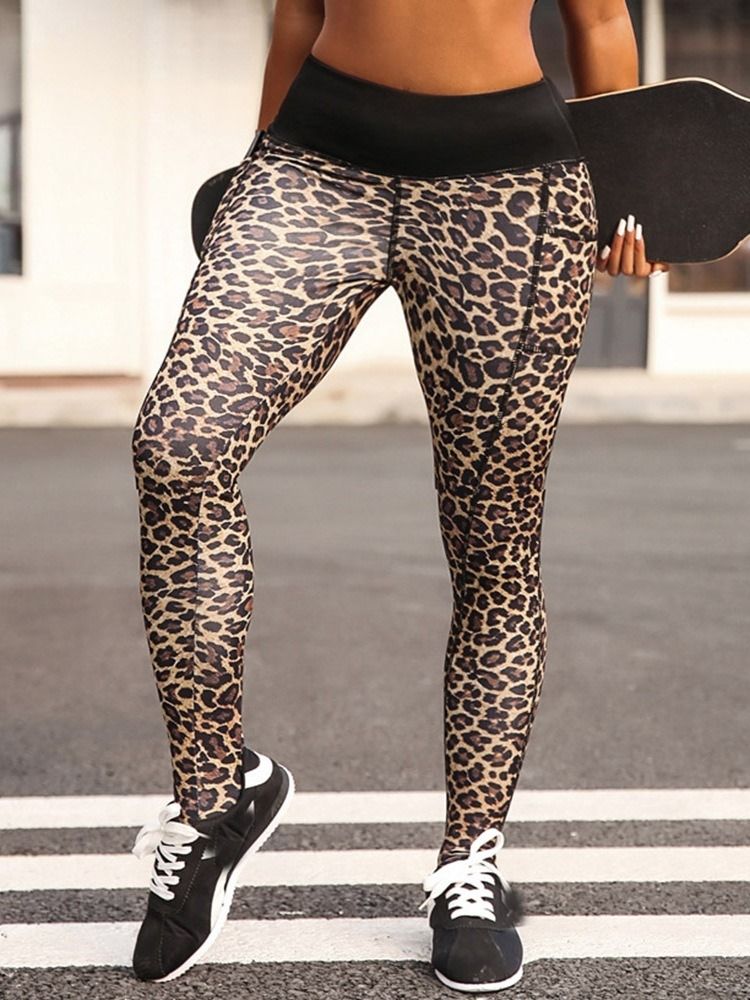 Leggings De Sport Taille Haute À Poche Léopard Pour Femmes