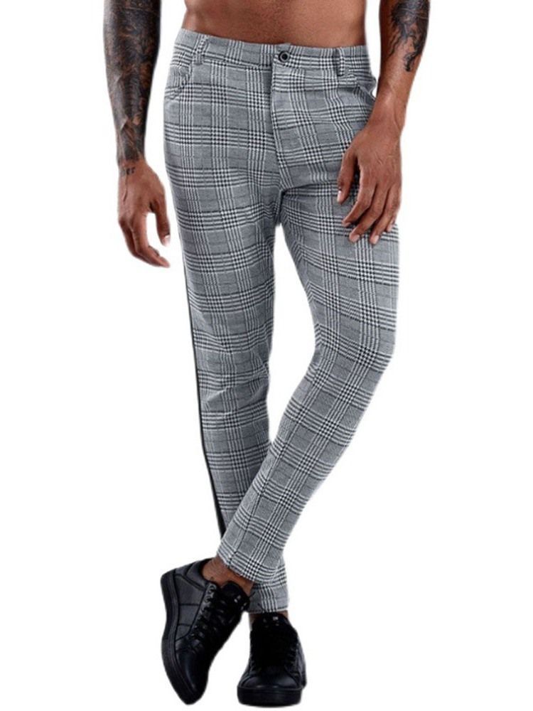 Pantalon Blazer Droit Pour Hommes À Carreaux Patchwork