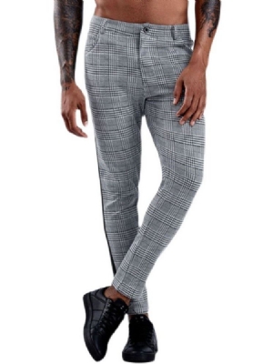 Pantalon Blazer Droit Pour Hommes À Carreaux Patchwork