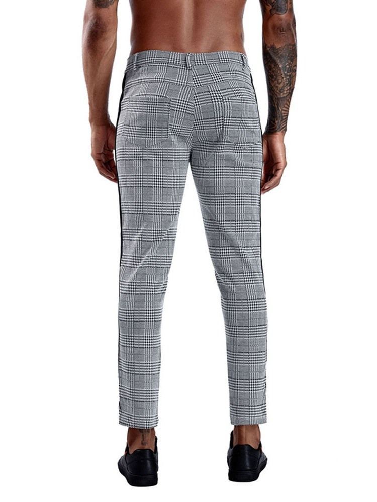 Pantalon Blazer Droit Pour Hommes À Carreaux Patchwork