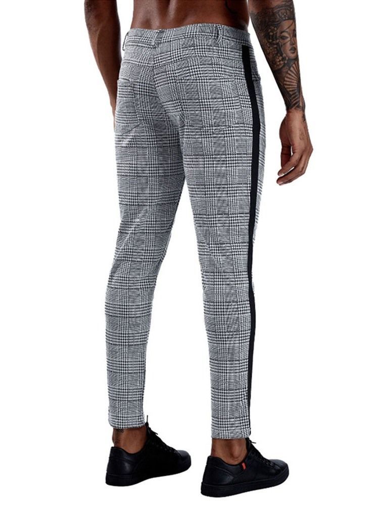 Pantalon Blazer Droit Pour Hommes À Carreaux Patchwork