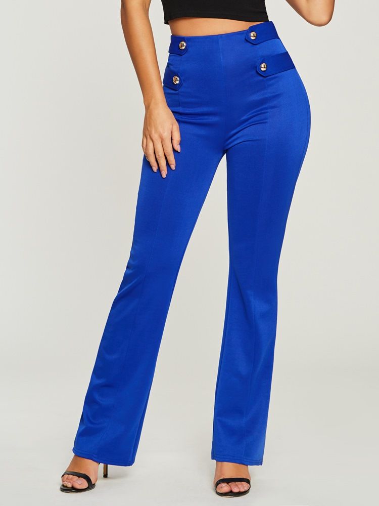 Pantalon De Couleur Pure Bouton Taille Haute Pour Femmes