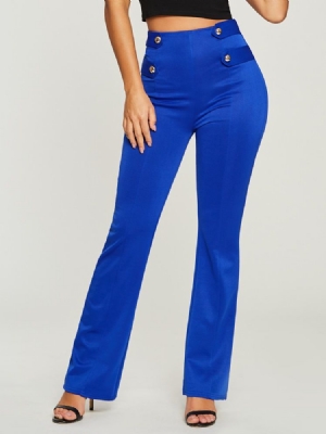 Pantalon De Couleur Pure Bouton Taille Haute Pour Femmes