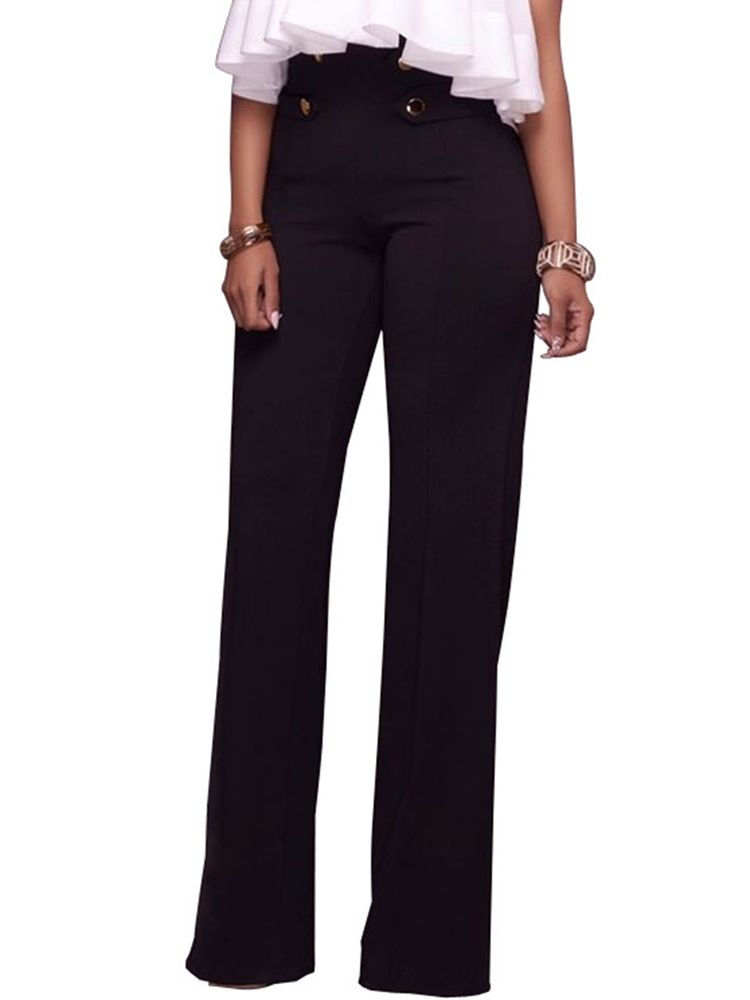 Pantalon De Couleur Pure Bouton Taille Haute Pour Femmes