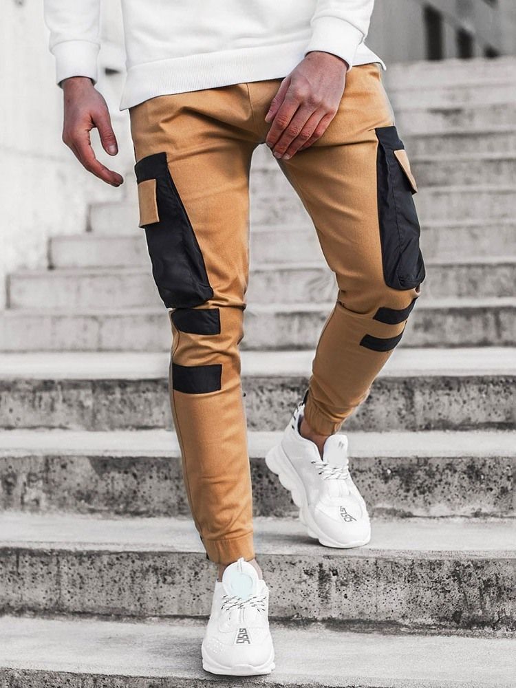 Pantalon Crayon Avec Poche Et Bloc De Couleur Pour Hommes Taille Moyenne Pantalon Décontracté Quatre Saisons