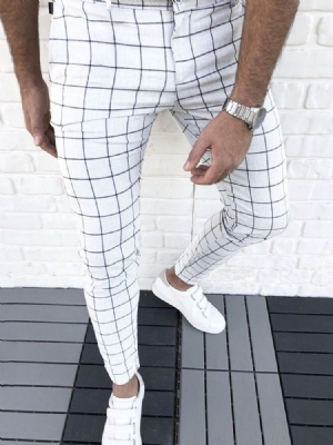 Pantalon Crayon À Carreaux Pour Hommes Pantalon Décontracté Quatre Saisons À Fermeture À Glissière