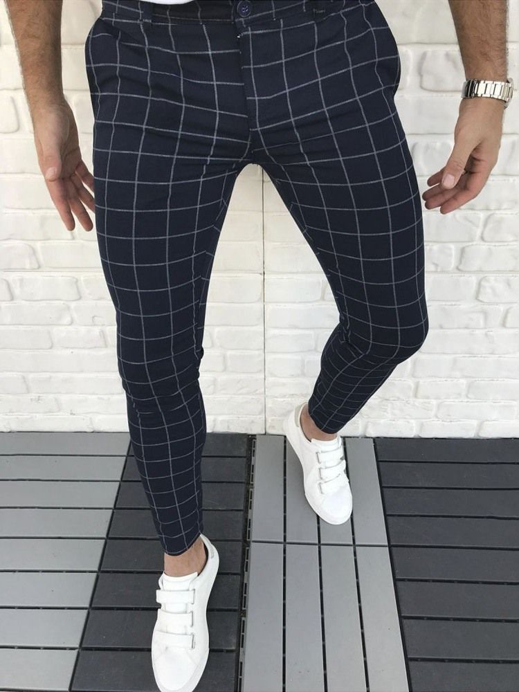 Pantalon Crayon À Carreaux Pour Hommes Pantalon Décontracté Quatre Saisons À Fermeture À Glissière