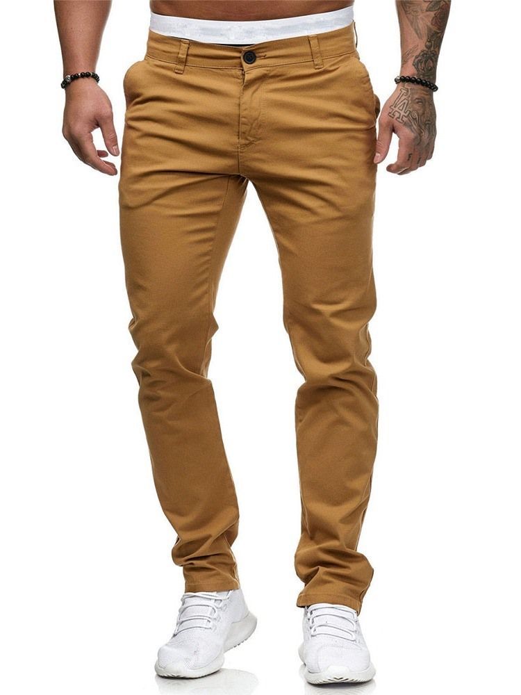 Pantalon Crayon Décontracté Pour Hommes À Taille Moyenne Et À Glissière Unie