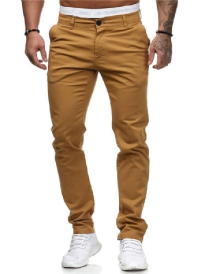 Pantalon Crayon Décontracté Pour Hommes À Taille Moyenne Et À Glissière Unie