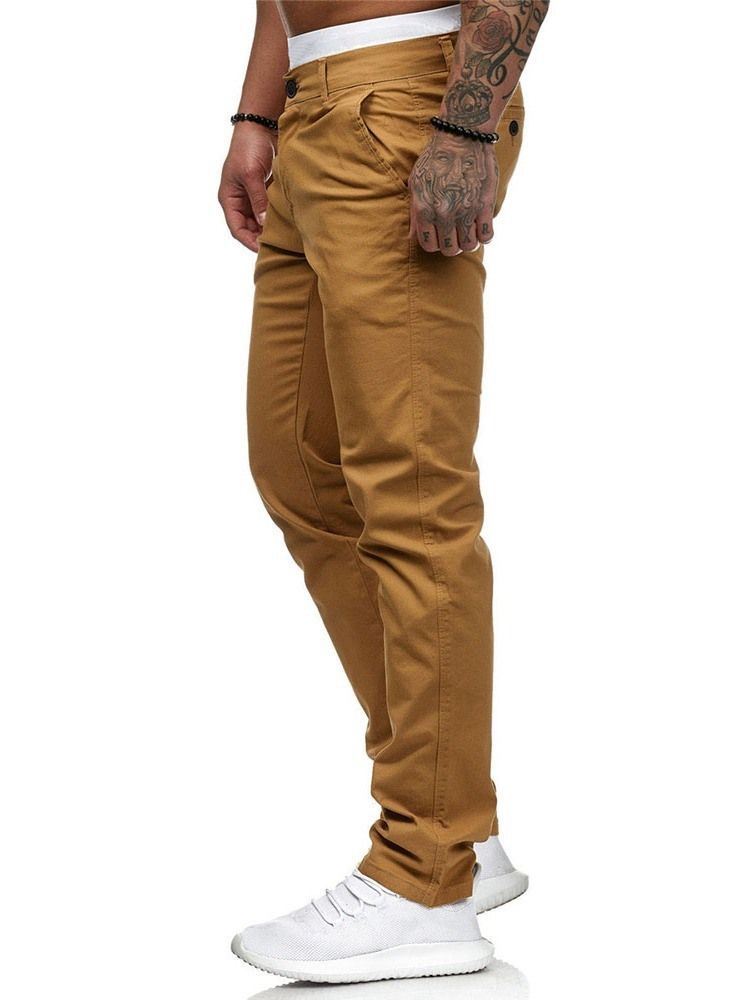 Pantalon Crayon Décontracté Pour Hommes À Taille Moyenne Et À Glissière Unie