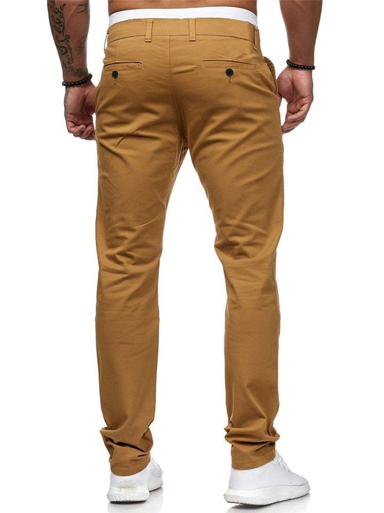 Pantalon Crayon Décontracté Pour Hommes À Taille Moyenne Et À Glissière Unie