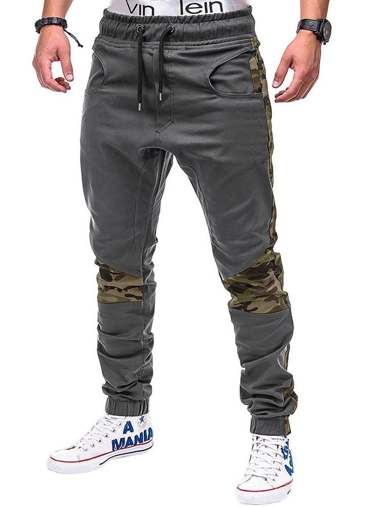 Pantalon Crayon Décontracté À Lacets Camouflage Pour Hommes