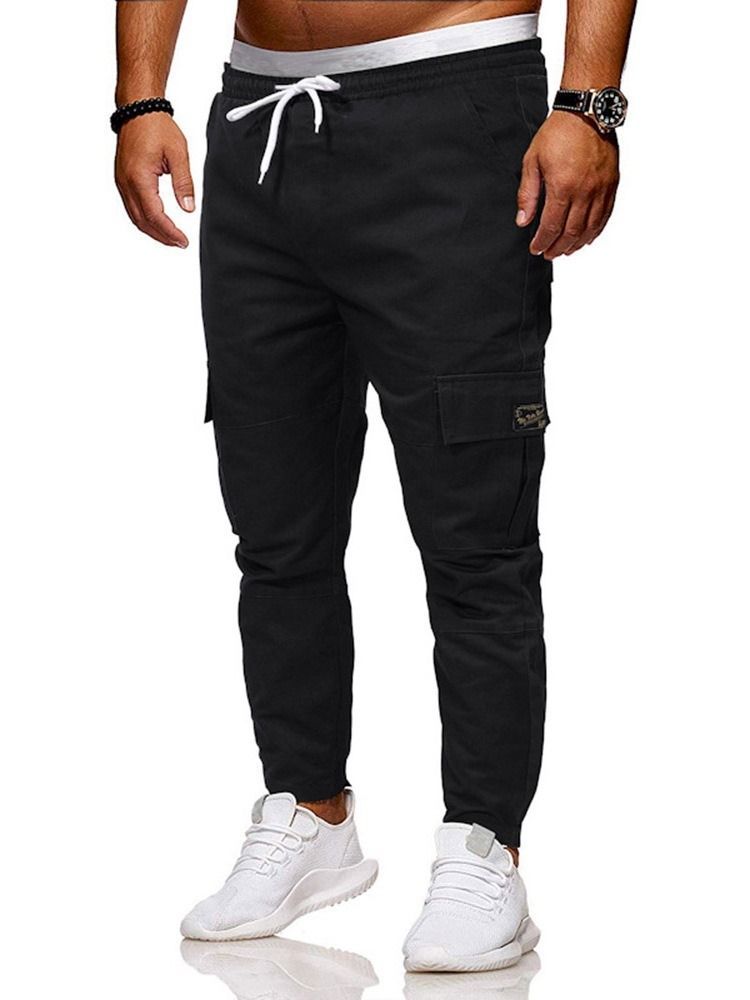 Pantalon Crayon Décontracté À Lacets Pour Hommes Avec Poche Latérale Unie