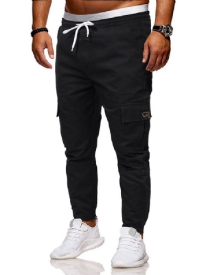 Pantalon Crayon Décontracté À Lacets Pour Hommes Avec Poche Latérale Unie