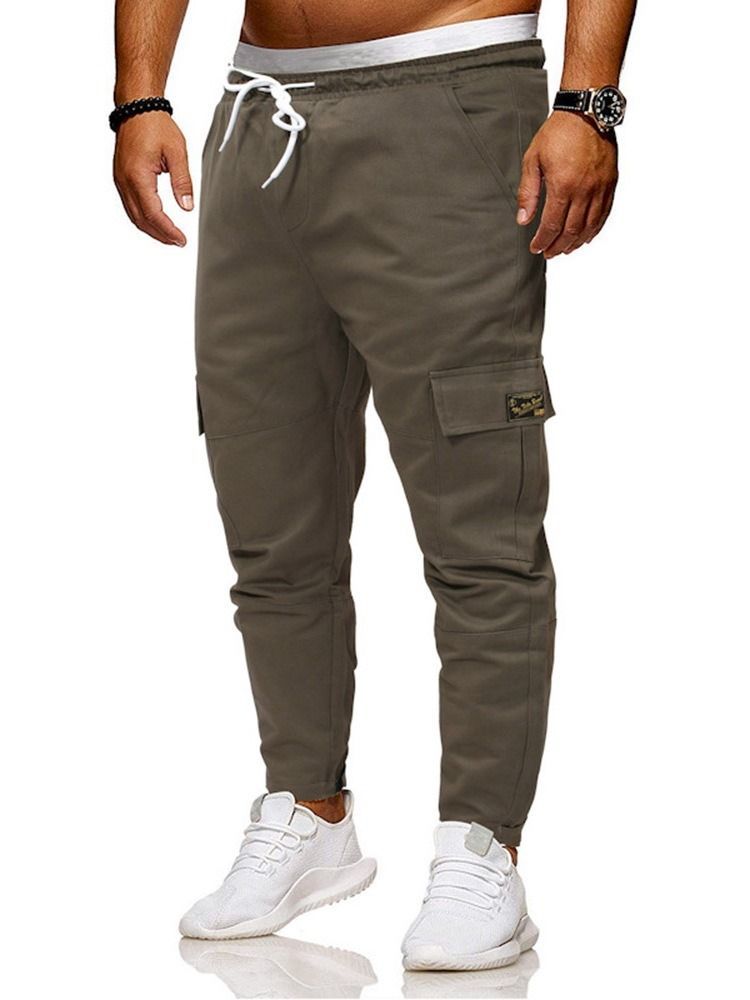 Pantalon Crayon Décontracté À Lacets Pour Hommes Avec Poche Latérale Unie