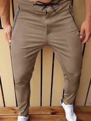 Pantalon Crayon À Glissière Pantalon Décontracté Pour Hommes À Taille Moyenne