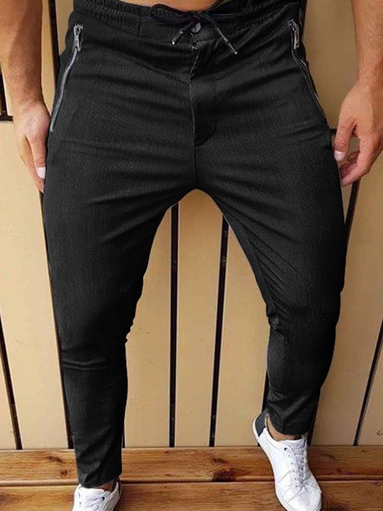 Pantalon Crayon À Glissière Pantalon Décontracté Pour Hommes À Taille Moyenne