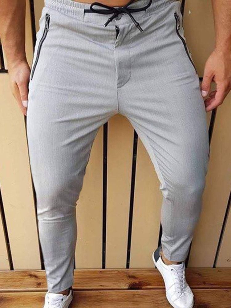 Pantalon Crayon À Glissière Pantalon Décontracté Pour Hommes À Taille Moyenne