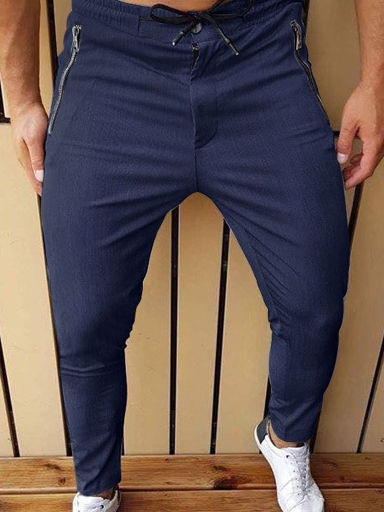 Pantalon Crayon À Glissière Pantalon Décontracté Pour Hommes À Taille Moyenne