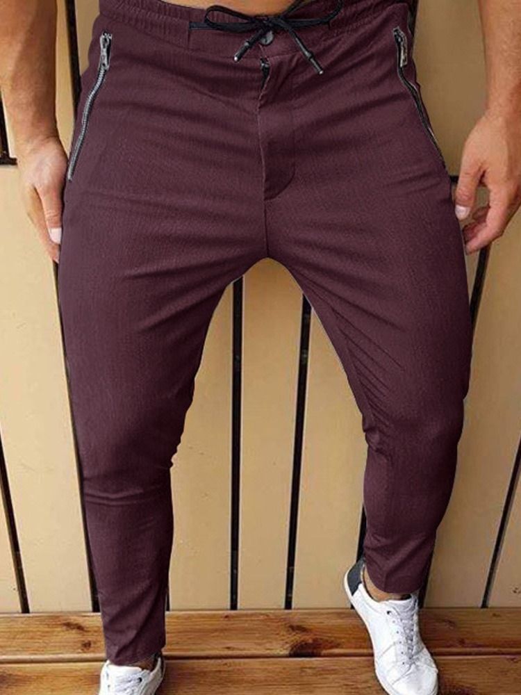 Pantalon Crayon À Glissière Pantalon Décontracté Pour Hommes À Taille Moyenne