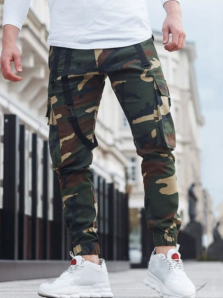 Pantalon Crayon Pour Hommes Poche Camouflage Taille Moyenne Pantalon Décontracté Décontracté