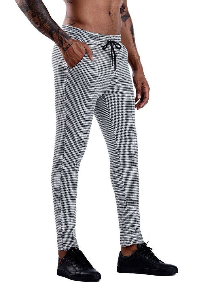 Pantalon Crayon À Lacets Pantalon Décontracté À Carreaux À Lacets Taille Moyenne Pour Hommes