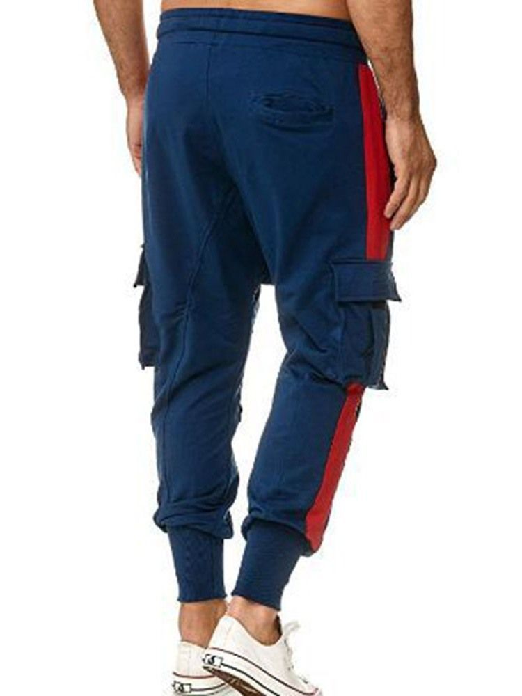 Pantalon Crayon Poche Bloc De Couleur Printemps Lacets Pantalons Décontractés Pour Hommes