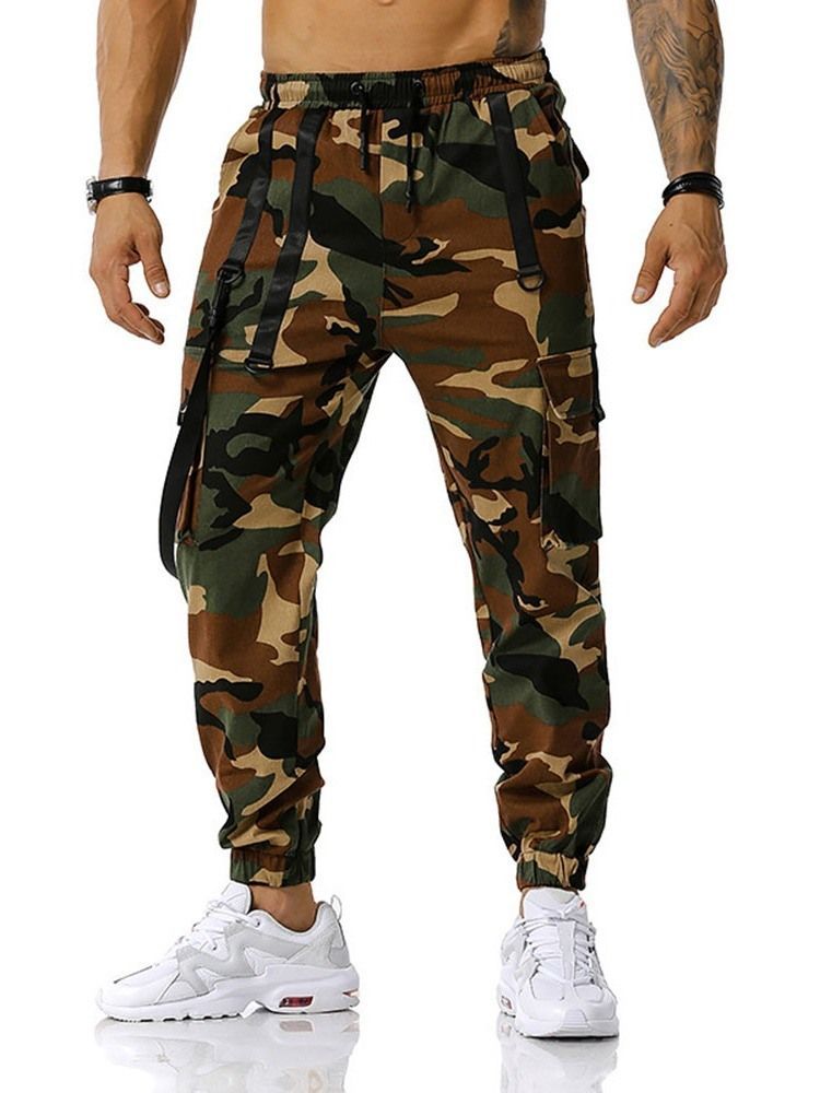 Pantalon Crayon À Poche Camouflage Pantalon Décontracté À Lacets Pour Hommes