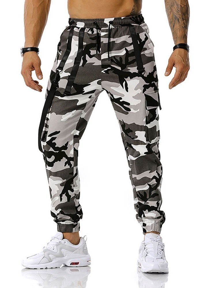 Pantalon Crayon À Poche Camouflage Pantalon Décontracté À Lacets Pour Hommes