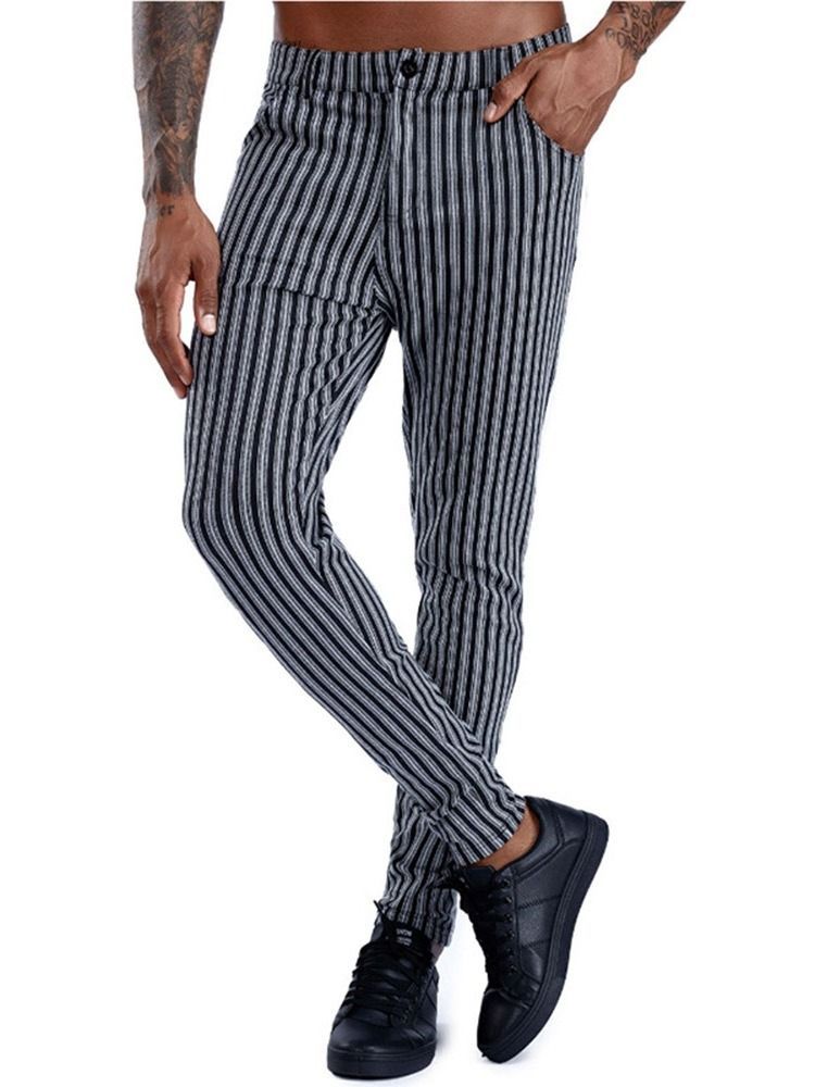 Pantalon Crayon À Poche À Rayures Pantalon Décontracté À Glissière À Taille Moyenne Pour Hommes