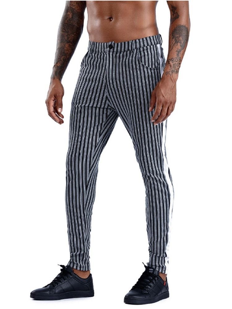 Pantalon Crayon À Poche À Rayures Pantalon Décontracté À Glissière À Taille Moyenne Pour Hommes