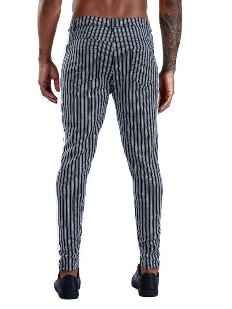 Pantalon Crayon À Poche À Rayures Pantalon Décontracté À Glissière À Taille Moyenne Pour Hommes