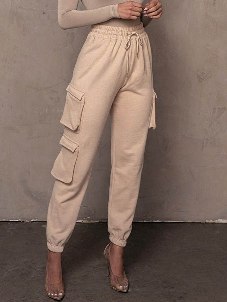 Pantalon Crayon À Poche Unie Et Pleine Longueur Pantalon Décontracté Pour Femme