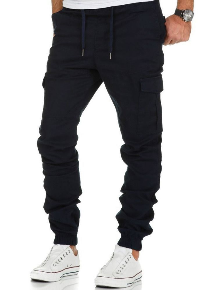 Pantalon Crayon Uni Pantalon Décontracté À Lacets Pour Hommes