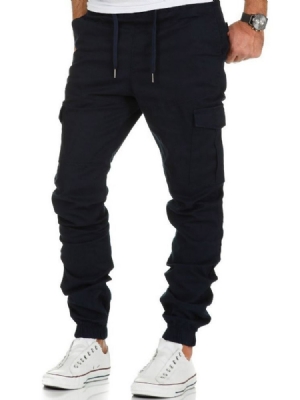 Pantalon Crayon Uni Pantalon Décontracté À Lacets Pour Hommes