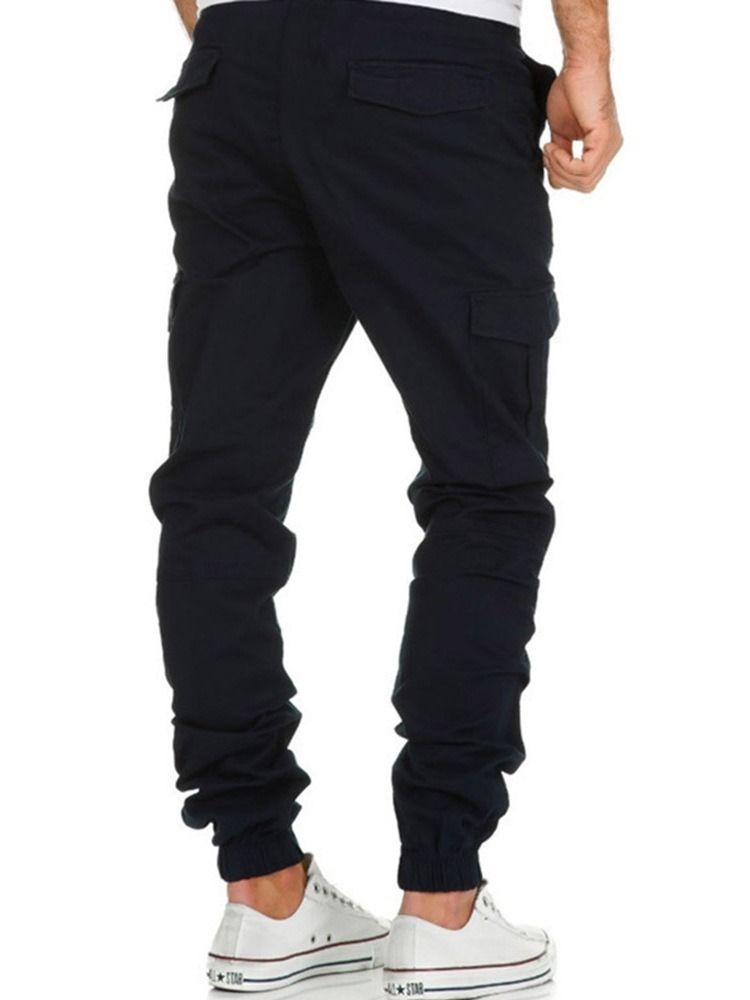 Pantalon Crayon Uni Pantalon Décontracté À Lacets Pour Hommes