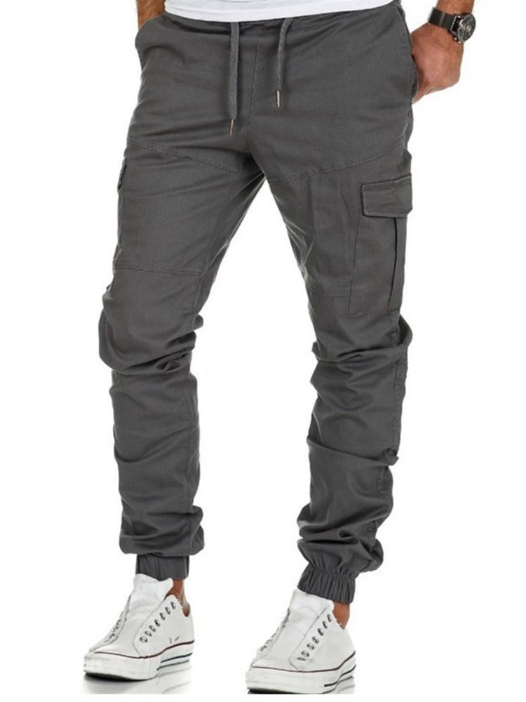 Pantalon Crayon Uni Pantalon Décontracté À Lacets Pour Hommes